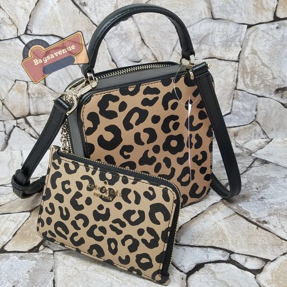 Kate Spade Daisy Vanity Crossbody Graphic Leopard Card Key Chain Holder Black - Picture 4 of 7